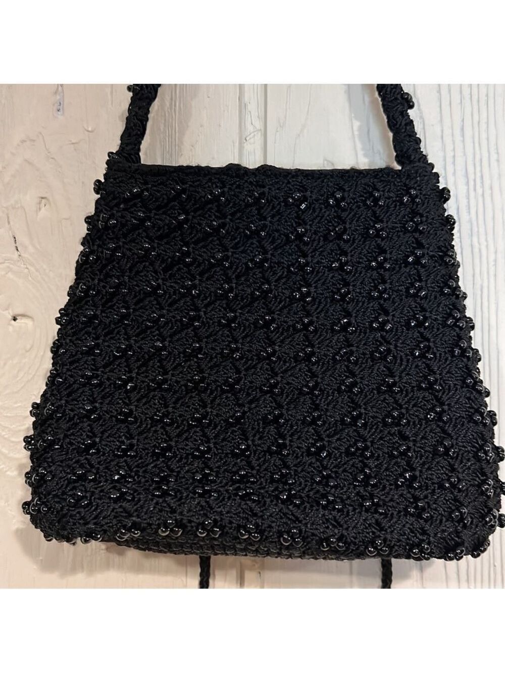 Crochet Beaded Evening Bag with Shoulder Strap Small